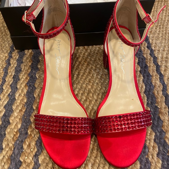 Blue by Betsy Johnson wedding heels Red Rhinestone 
Mari Block Heel Sand… - Picture 2 of 6
